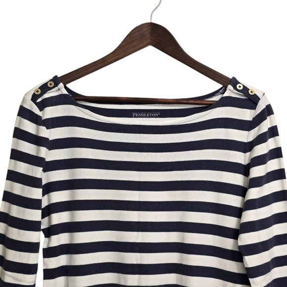 Pendleton Navy Striped Boatneck 3/4 Sleeve T-Shirt Sz S - Picture 2 of 8